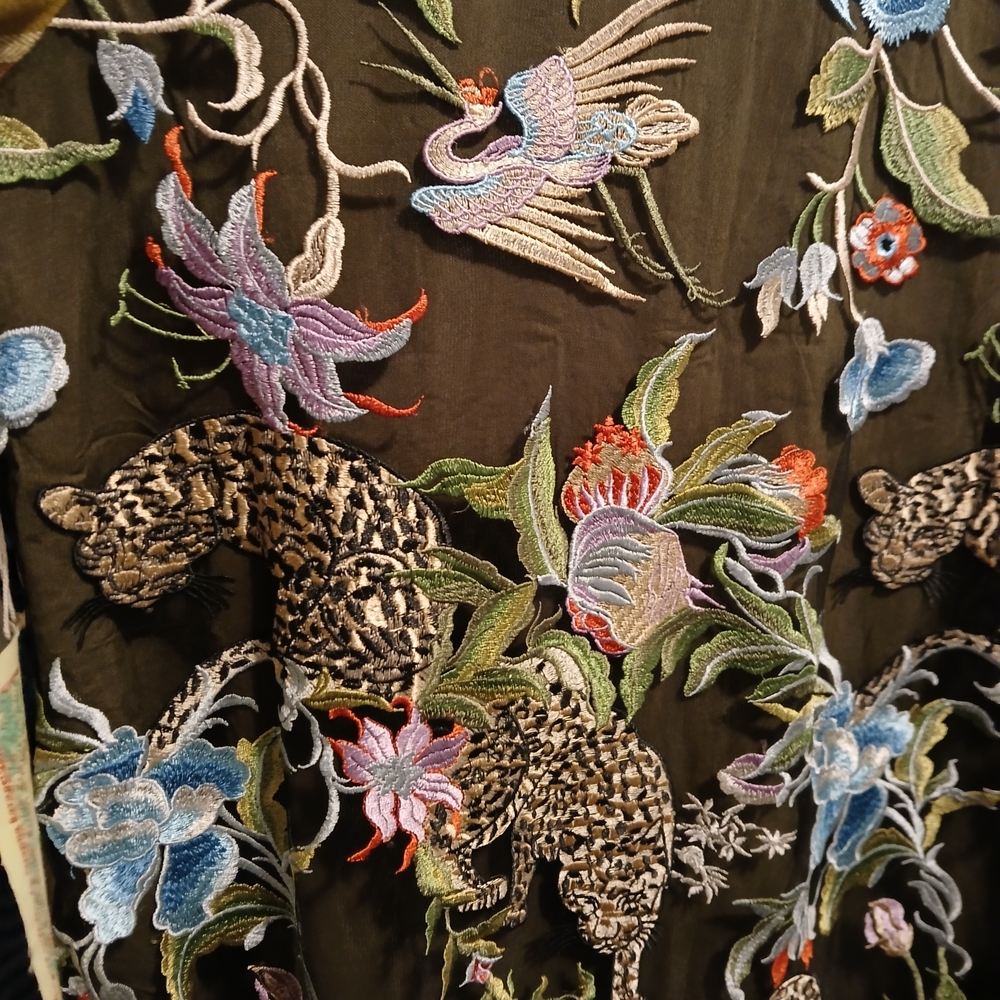 Aratta Black Floral Embroidered Button Down Shirt